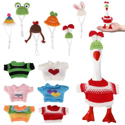 6 Sets Mini Desk Goose Outfits, Cute Knitted Hat & Clothes for 7 Inch Porch Goose Statue Colorful Headwear Costume Accessories for Magnetic Geese Key Holder