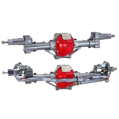 1/10 RC Crawler Car Aluminum Front Rear Axle Set Compatible with SCX10II 90046 90047 Models Includes Raised Diamond Door Bridge Gear and Shaft(Dark Grey)