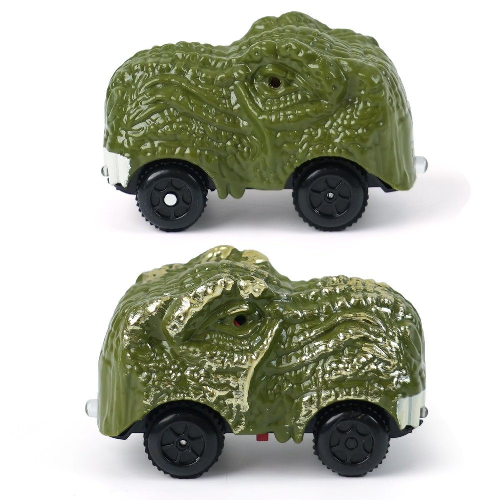 ToyFuntasy 2-Pack Dinosaur Track Car Toy for Kids - Best Birthday Gifts for 3 4 5 6 7 Year Old Boys, LED Light-Up Dino Track Cars, Compatible with Most Dinosaur Race Track Sets