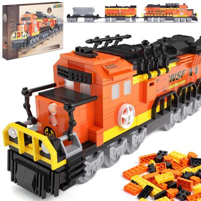 AIGIMU City Train Building Set, Stem Trains Building Toy for Boys Girls Ages 6-14, BNSF Freight Trains Model for Kids and Adult, Stem Locomotive Train Building Blocks, Christmas Birthday Gifts 635 PCS