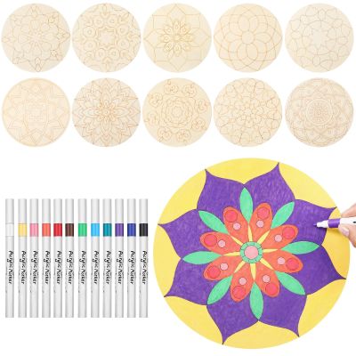 22-Piece Mandala Art And Craft Kit Blank Wood Mandalas & Color Markers For Custom Dcor Ideal For Weddings, Homes, And Group Projects