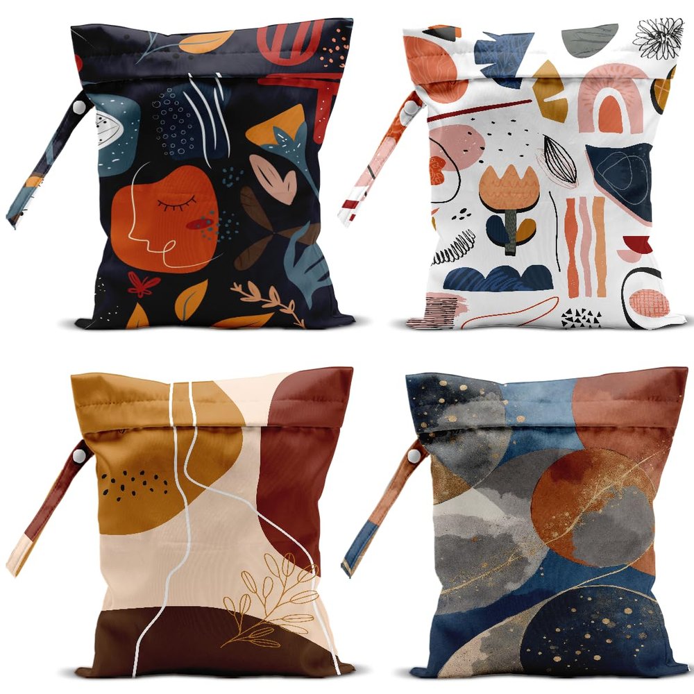 4 Pack Modern Abstract Painting Boho Wet Bag Waterproof Washable Reusable Wet Dry Bag for Swimsuit Dirty Clothes Diaper Travel Beach Pool Gym Birthday Toiletries Beach EssentialsMinimalist Drawings