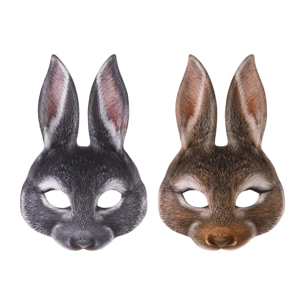 2Pcs Halloween Rabbit Mask Easter Carnival Bunny Masks Realistic Half Face Animal Mask Easter Cosplay Party Props