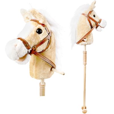 Flahard 37 Inch Plush Stick Horse Handsewn Head Hobby Horse on a Stick Horses Ride on a Stick Toy with Wooden Wheels and Real Pony Clip-Clop Sounds for Pretend Play Kids Gift (Color Set 1)