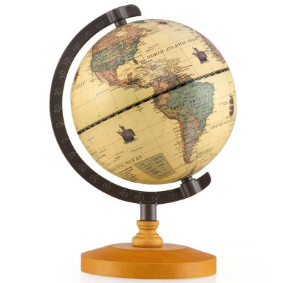 COSTWAY Antique Globe Dia 5.5-Inch, Mini Rotating World Globe w/Wooden Base, Modern Map & Vintage Color, For Kids & Adults' Geography Educational Learning, Desktop Decoration for Home Office School