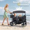 Kinder King Stroller Wagon for 2 Kids, Foldable All-Terrain Outdoor Toddler Kids Wagon Stroller 2 Seater, Removable Canopy, Adjustable Push/Pull Bar, Detachable Tray, Parent Organizer,Grey view 3