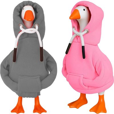 Desk Goose Outfits 7 inches Mini Desk Goose Clothing Desktop Goose Outfits Mini Porch Goose Hoodies Accessory 2 Pieces (Grey and Pink)