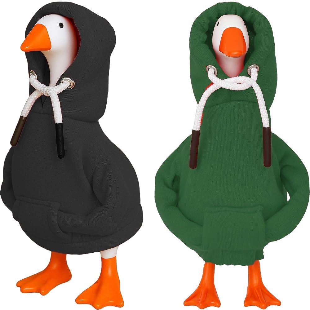 Desk Goose Outfits 7 inches Mini Desk Goose Clothing Desktop Goose Outfits Mini Porch Goose Hoodies Accessory 2 Pieces (Black and Green)