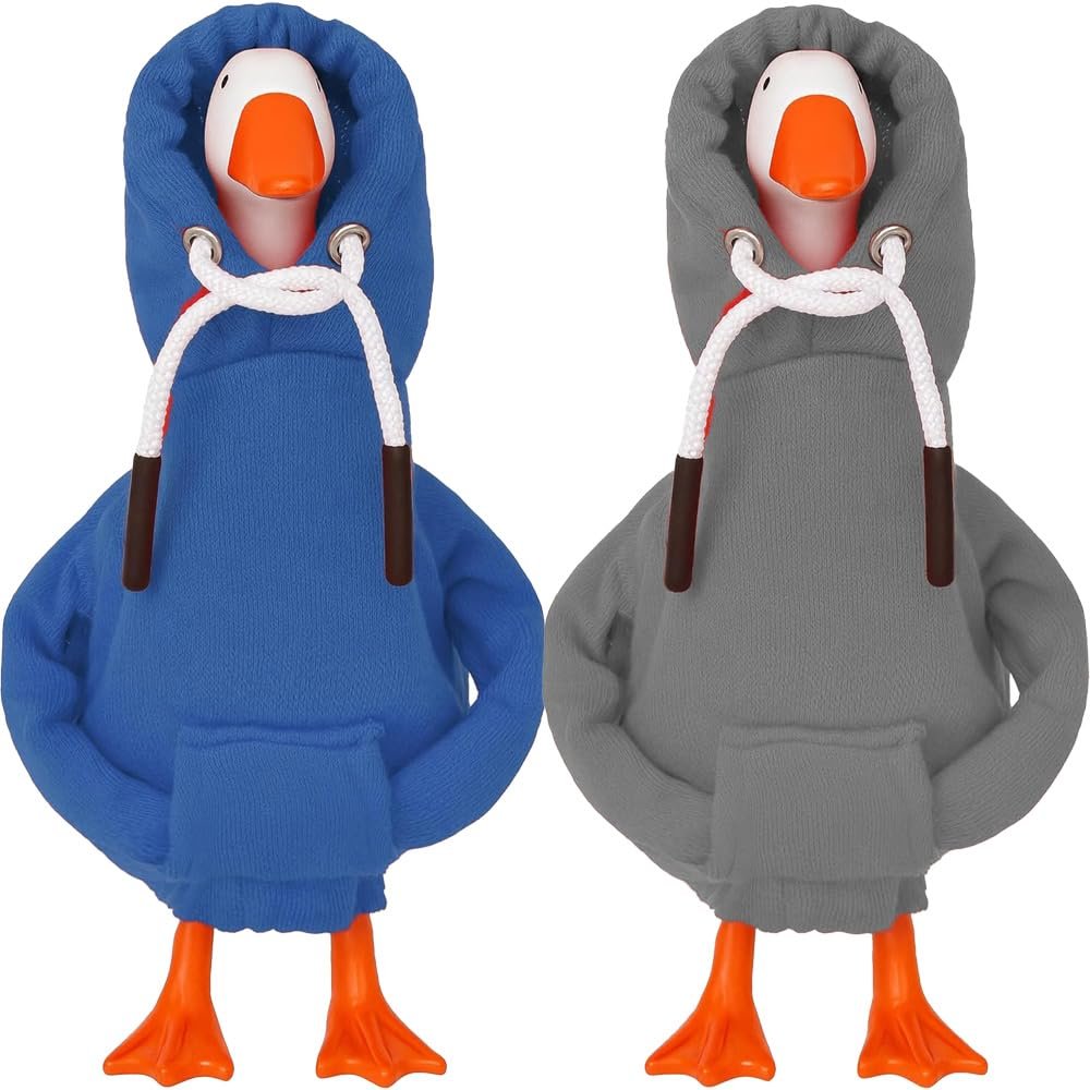 Desk Goose Outfits 7 inches Mini Desk Goose Clothing Desktop Goose Outfits Mini Porch Goose Hoodies Accessory 2 Pieces (Blue and Grey)
