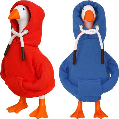 Desk Goose Outfits 7 inches Mini Desk Goose Clothing Desktop Goose Outfits Mini Porch Goose Hoodies Accessory 2 Pieces (Blue and Red)