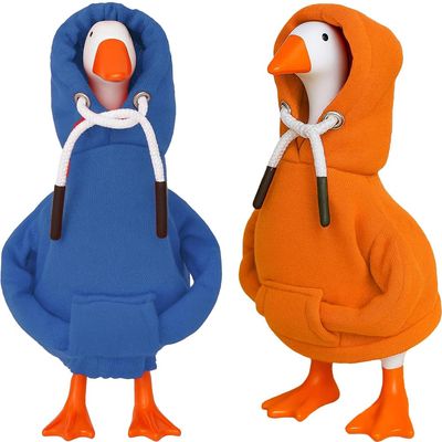 Desk Goose Outfits 7 inches Mini Desk Goose Clothing Desktop Goose Outfits Mini Porch Goose Hoodies Accessory 2 Pieces (Blue and Orange)