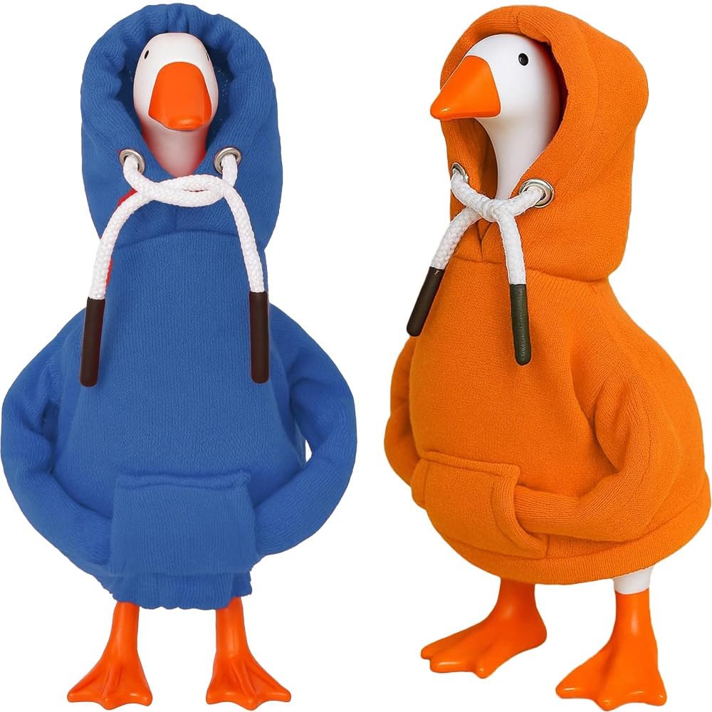 Desk Goose Outfits 7 inches Mini Desk Goose Clothing Desktop Goose Outfits Mini Porch Goose Hoodies Accessory 2 Pieces (Blue and Orange)