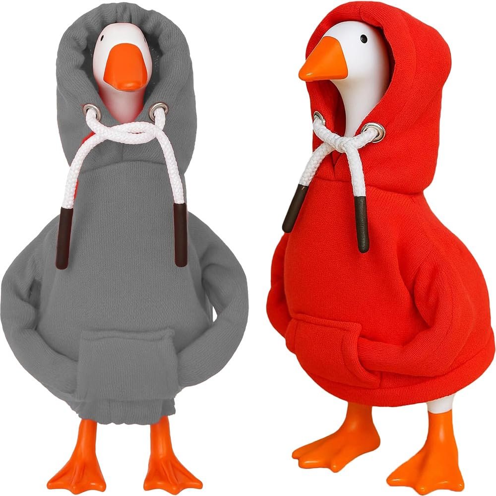 Desk Goose Outfits 7 inches Mini Desk Goose Clothing Desktop Goose Outfits Mini Porch Goose Hoodies Accessory 2 Pieces (Red and Grey)