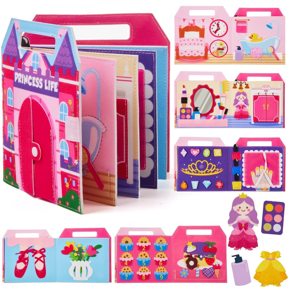 Gleamkid Toddler Busy Book,Montessori Toys for 2 Year Old Girl,Busy Board for Toddlers 2-4,Princess Dress Up Pretend Play Toys,Kid Quiet Book,Baby Airplane Travel Essentials,Birthday Christmas Gifts