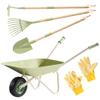 ROBUD Kids Wheelbarrow Set, Green Metal Toddler Wheelbarrow with Shovel, Hoe, Broom & Gloves, Kid Gardening Set for Kid to be Closer to Nature, WRP43 view 1