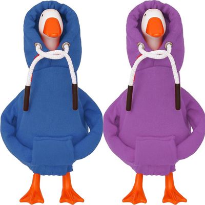 Desk Goose Outfits 7 inches Mini Desk Goose Clothing Desktop Goose Outfits Mini Porch Goose Hoodies Accessory 2 Pieces (Blue and Purple)
