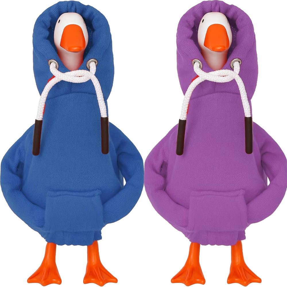 Desk Goose Outfits 7 inches Mini Desk Goose Clothing Desktop Goose Outfits Mini Porch Goose Hoodies Accessory 2 Pieces (Blue and Purple)