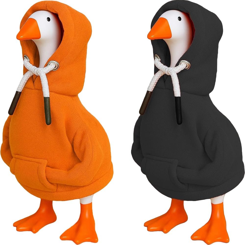 Desk Goose Outfits 7 inches Mini Desk Goose Clothing Desktop Goose Outfits Mini Porch Goose Hoodies Accessory 2 Pieces (Black and Orange)