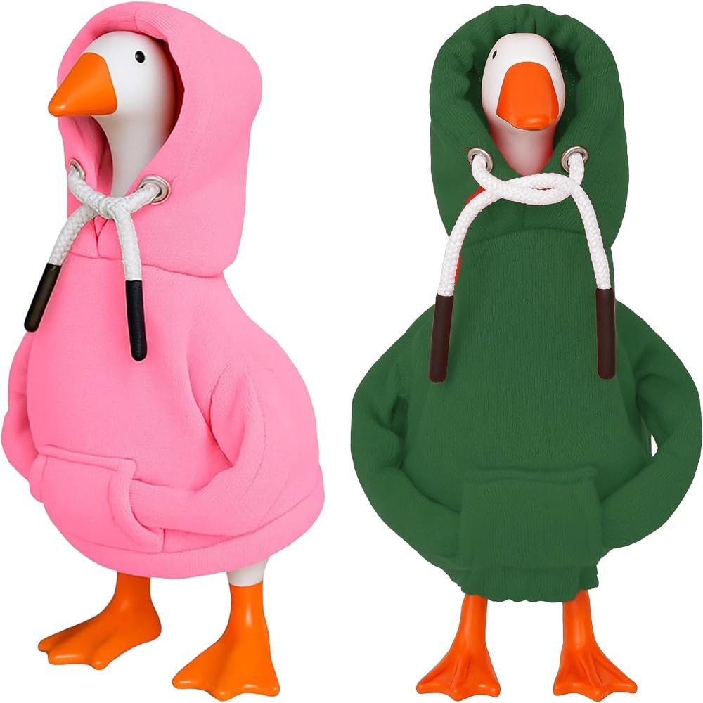Desk Goose Outfits 7 inches Mini Desk Goose Clothing Desktop Goose Outfits Mini Porch Goose Hoodies Accessory 2 Pieces (Pink and Green)