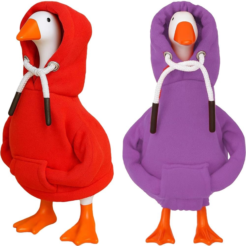 Desk Goose Outfits 7 inches Mini Desk Goose Clothing Desktop Goose Outfits Mini Porch Goose Hoodies Accessory 2 Pieces (Red and Purple)