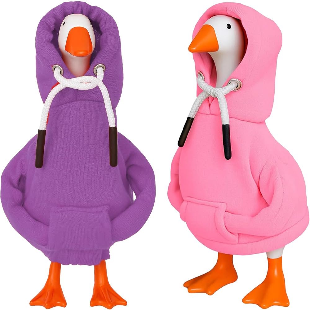 Desk Goose Outfits 7 inches Mini Desk Goose Clothing Desktop Goose Outfits Mini Porch Goose Hoodies Accessory 2 Pieces (Purple and Pink)
