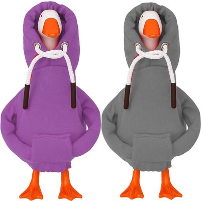 Desk Goose Outfits 7 inches Mini Desk Goose Clothing Desktop Goose Outfits Mini Porch Goose Hoodies Accessory 2 Pieces (Purple and Grey)