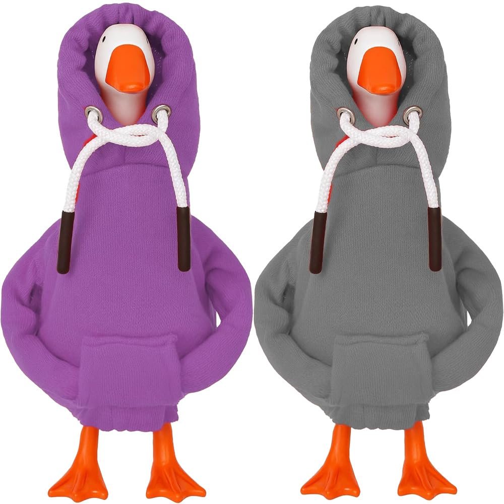 Desk Goose Outfits 7 inches Mini Desk Goose Clothing Desktop Goose Outfits Mini Porch Goose Hoodies Accessory 2 Pieces (Purple and Grey)
