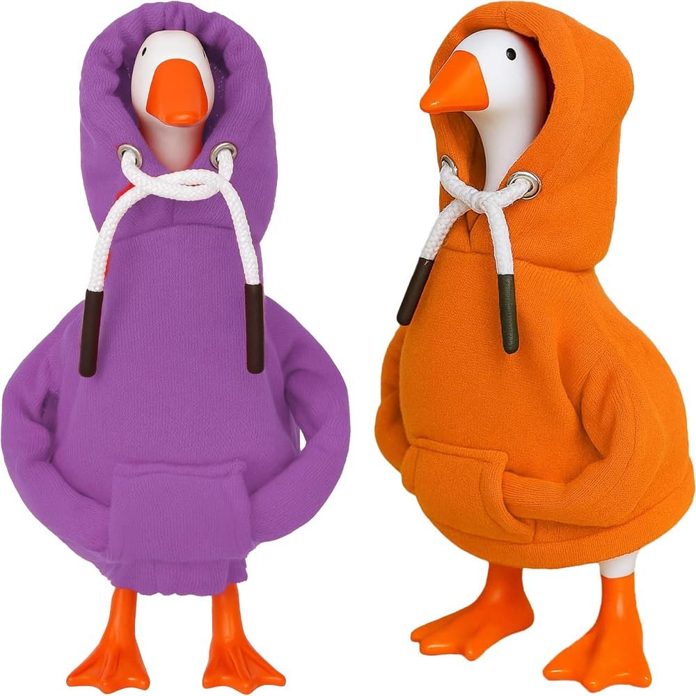 Desk Goose Outfits 7 inches Mini Desk Goose Clothing Desktop Goose Outfits Mini Porch Goose Hoodies Accessory 2 Pieces (Purple and Orange)