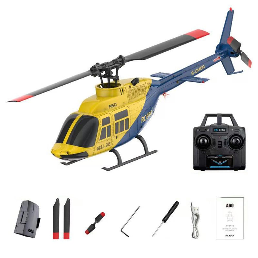 A60 1/42 Scale BELL206 90-Class 2.4G 4CH Single Rotor Flybarless Mini RC Helicopter Model with Optical Flow Altitude Hold (RTF)