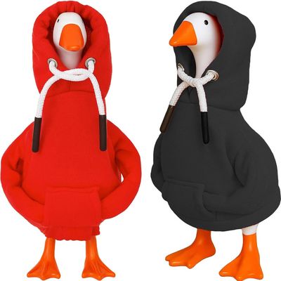 Desk Goose Outfits 7 inches Mini Desk Goose Clothing Desktop Goose Outfits Mini Porch Goose Hoodies Accessory 2 Pieces (Red and Black)