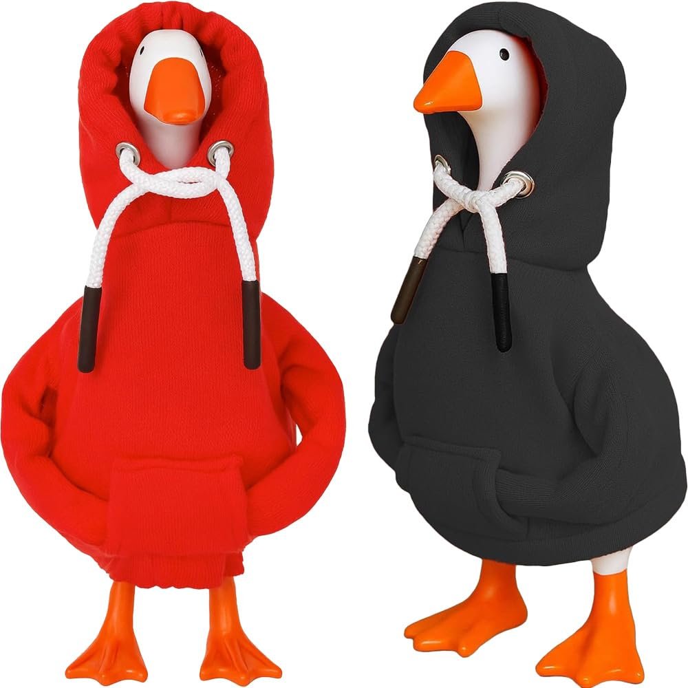 Desk Goose Outfits 7 inches Mini Desk Goose Clothing Desktop Goose Outfits Mini Porch Goose Hoodies Accessory 2 Pieces (Red and Black)