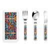 Graffiti letters Patterned portable children's tableware 3-piece set | Reusable knife, fork and spoon set view 1