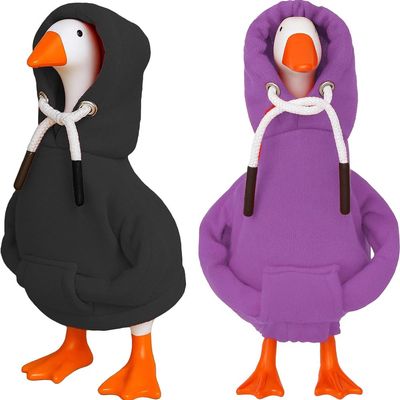 Desk Goose Outfits 7 inches Mini Desk Goose Clothing Desktop Goose Outfits Mini Porch Goose Hoodies Accessory 2 Pieces (Black and Purple)