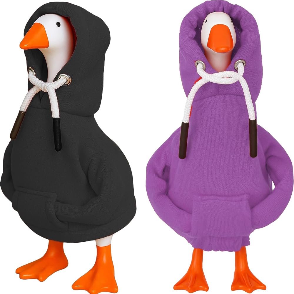 Desk Goose Outfits 7 inches Mini Desk Goose Clothing Desktop Goose Outfits Mini Porch Goose Hoodies Accessory 2 Pieces (Black and Purple)