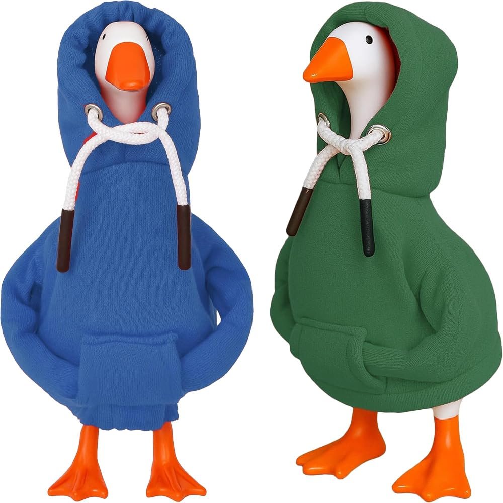 Desk Goose Outfits 7 inches Mini Desk Goose Clothing Desktop Goose Outfits Mini Porch Goose Hoodies Accessory 2 Pieces (Blue and Green)