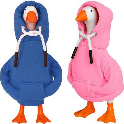 Desk Goose Outfits 7 inches Mini Desk Goose Clothing Desktop Goose Outfits Mini Porch Goose Hoodies Accessory 2 Pieces (Pink and Blue)