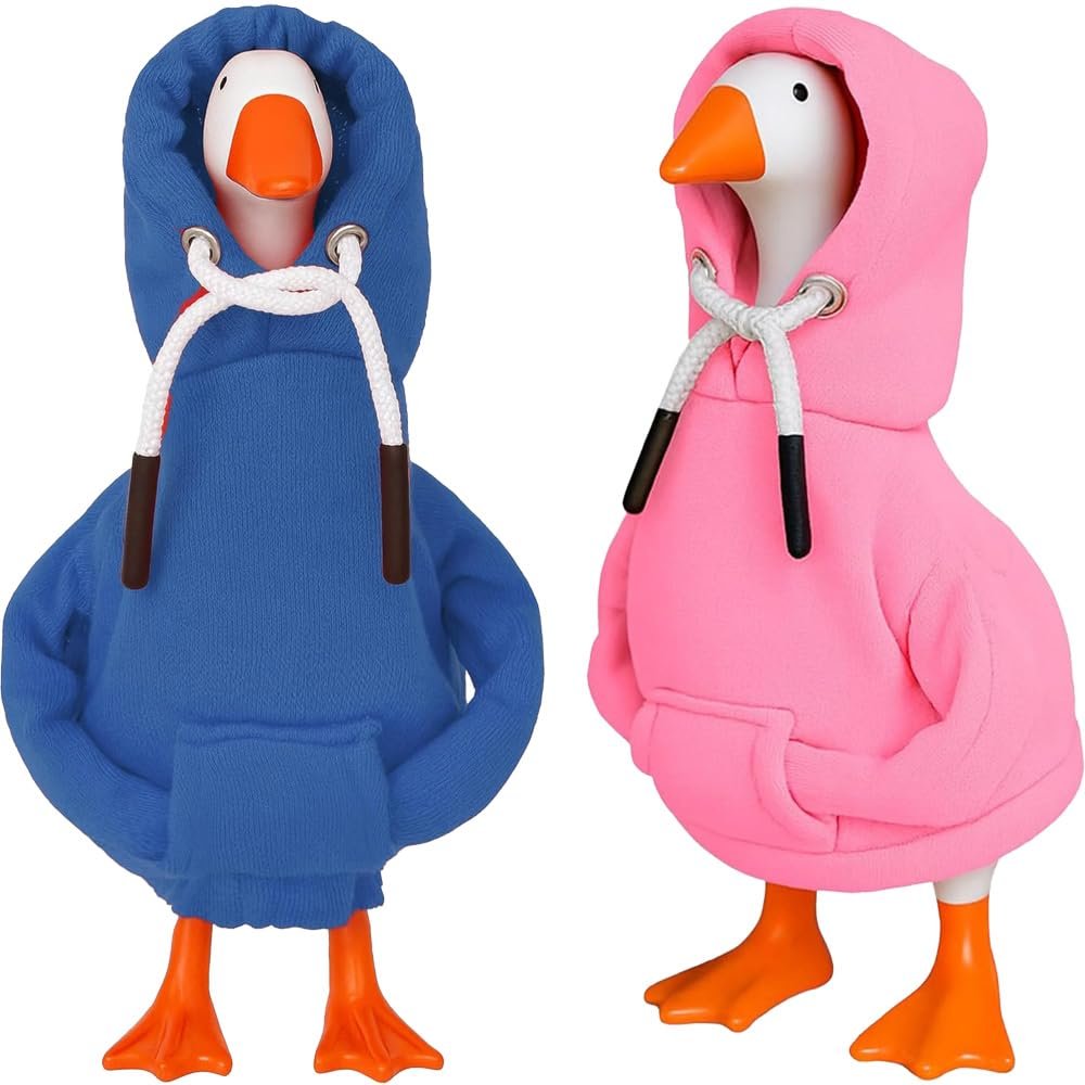 Desk Goose Outfits 7 inches Mini Desk Goose Clothing Desktop Goose Outfits Mini Porch Goose Hoodies Accessory 2 Pieces (Pink and Blue)