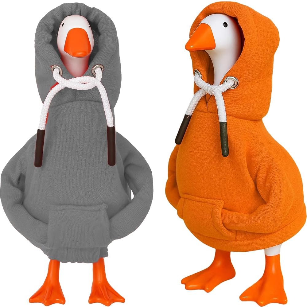 Desk Goose Outfits 7 inches Mini Desk Goose Clothing Desktop Goose Outfits Mini Porch Goose Hoodies Accessory 2 Pieces (Grey and Orange)