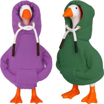 Desk Goose Outfits 7 inches Mini Desk Goose Clothing Desktop Goose Outfits Mini Porch Goose Hoodies Accessory 2 Pieces (Purple and Green)