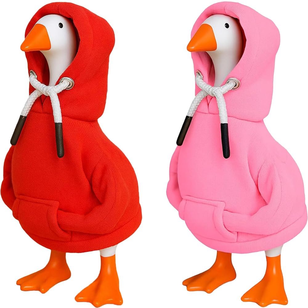 Desk Goose Outfits 7 inches Mini Desk Goose Clothing Desktop Goose Outfits Mini Porch Goose Hoodies Accessory 2 Pieces (Red and Pink)