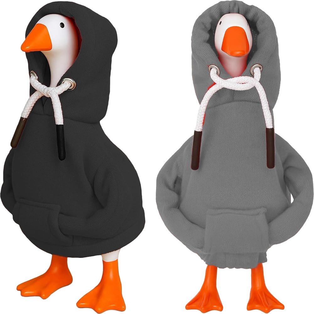 Desk Goose Outfits 7 inches Mini Desk Goose Clothing Desktop Goose Outfits Mini Porch Goose Hoodies Accessory 2 Pieces (Black and Grey)