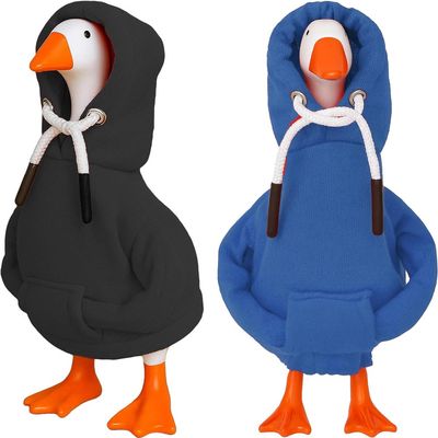Desk Goose Outfits 7 inches Mini Desk Goose Clothing Desktop Goose Outfits Mini Porch Goose Hoodies Accessory 2 Pieces (Black and Blue)