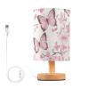 Table Lamp Pink Butterfly Flowers Nightstand lamp Fabric Lamps with Wood Base Fabric Shade Bedside Desk Lamps for Bedroom Living Kids Room Desk Nursery Office Home Decor view 1