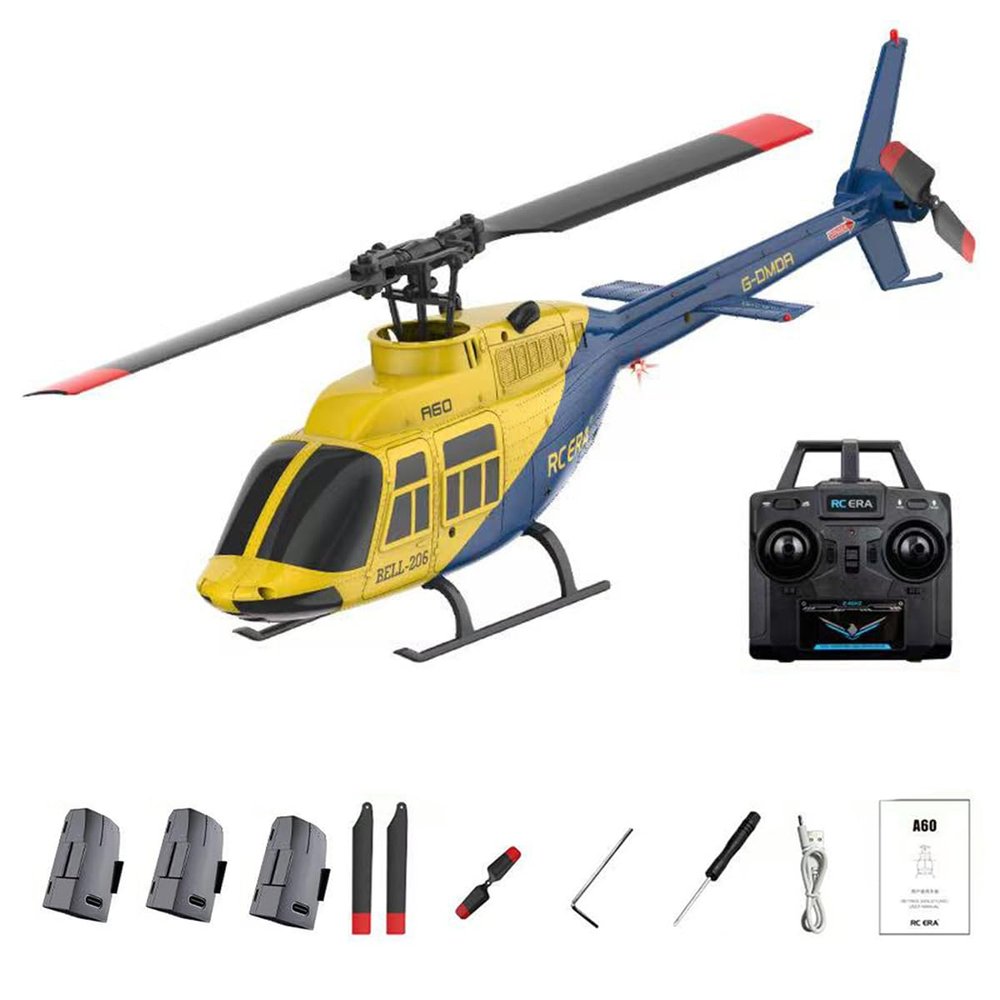 BrickCraftWorks 1/42 Scale BELL206 RC Helicopter, 2.4G 4CH Single Rotor Flybarless Mini 3D Stunt RC Helicopter Model with Optical Flow Altitude Hold 6-Axis Gyro