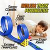 Flexible Race Track for Kids, All-in-One Flex Track Set with Suction Cups, Loop Ramps & 2 Cars  Compatible with Hot Wheels & Matchbox Cars  Blue 16ft Roll Up Car Ramp Toy Track for Kids Ages 3 & Up view 4