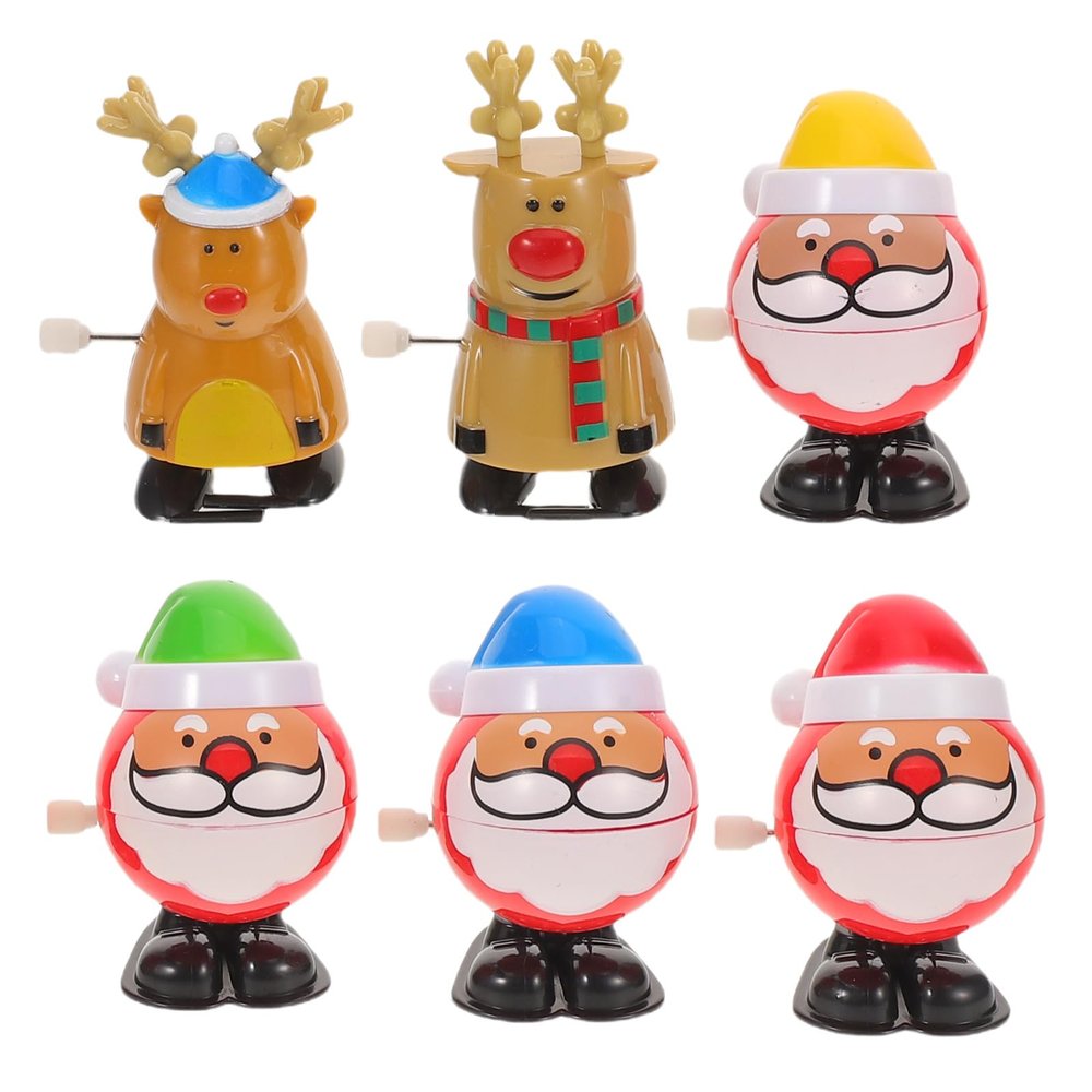 Hemoton 6pcs Christmas Toys: Wind Up Santa Sleigh and Reindeer Toys - Novelty Holiday Goody Bag Fillers - Christmas Theme Clockwork Playthings