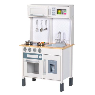 BRINJOY Kids Kitchen Playset, Wooden Pretend Play Kitchen for Kids w/Faucet, Sink, Stove, Oven, Cookware Utensils, Storage Cabinets, Toddler Role Play Toy Kitchen Set Gift for Girls Boys 3+ (White)