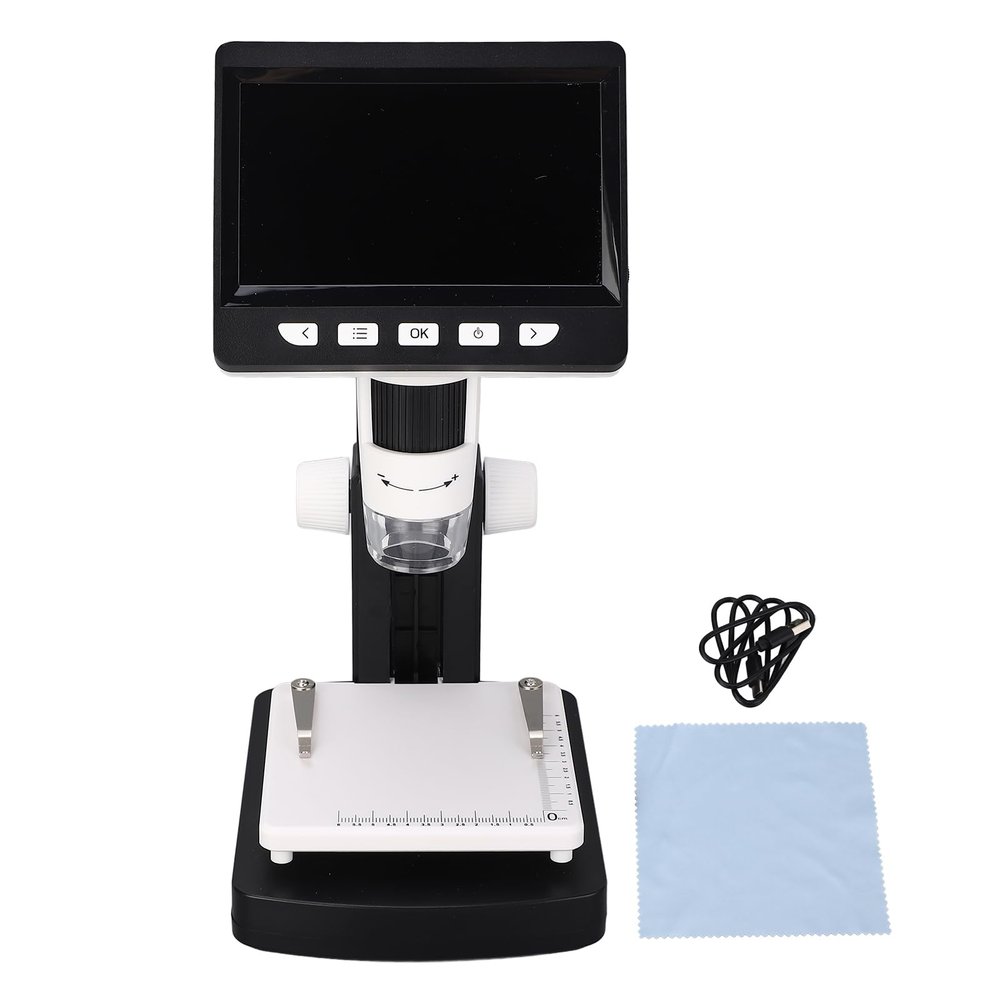 4.3 Inch IPS Screen Digital Microscope, 50 1000X Magnification, 2MP 1080P HD Imaging, 8 LED Lights, Photo and Video Capturing, for Adults and Kids, Scientific Exploration and Educ