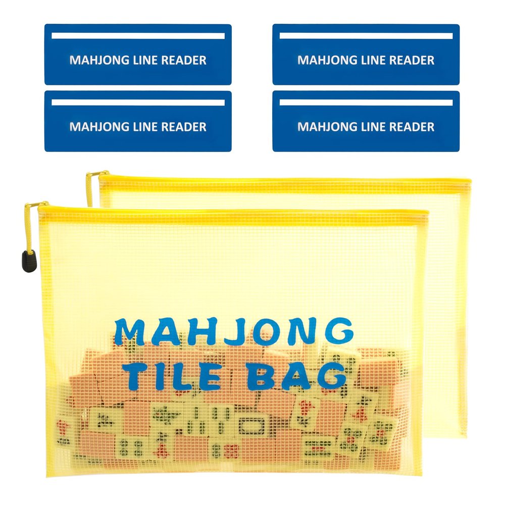 2 Pcs Mahjong Tile Bags & 4 Pcs Mahjong Line Finder, Zippered Storage & Card Guide Readers, American Mahjong Accessories for Beginners, Women & Gifts Tiles Not Included (Yellow)