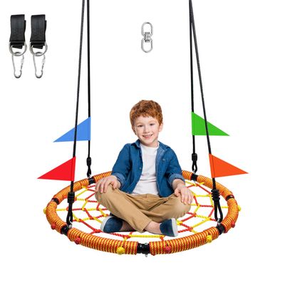 32" Spider Web Swing,Tree Swing for Kids Outdoor,Outdoor Large Web Swings700Lb Weight Capacity, with 71" Detachable Nylon Rope Swivelfor Backyard, Playground (Red-y) (32in)